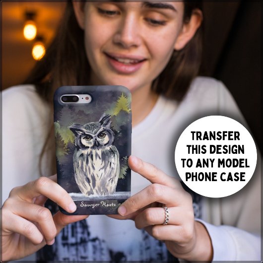 Paarse Waterverf Forest Snowy Owl Custom Name Case-Mate iPhone Case