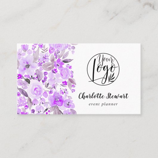 Paarse waterverf-gebeurtenisplanner-logo visitekaartje (Voorkant)