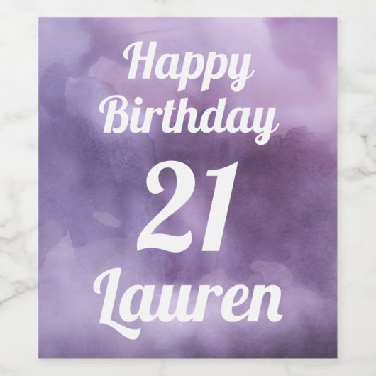 Paarse Waterverf gepersonaliseerd Happy Birthday Wijn Etiket (Enkel label)