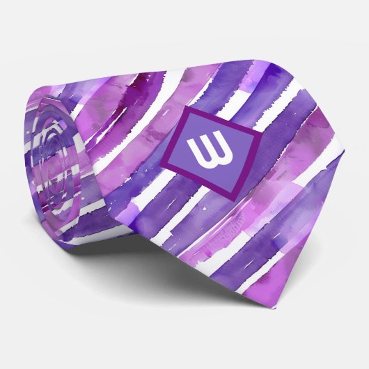 Paarse Waterverf gestreept Stropdas (Opgerold)