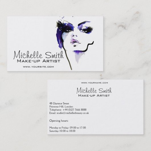 Paarse waterverf gezicht make-up artiest brandmerk visitekaartje (Voorkant / Achterkant)