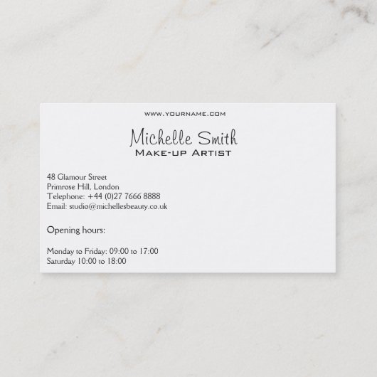 Paarse waterverf gezicht make-up artiest brandmerk visitekaartje (Achterkant)