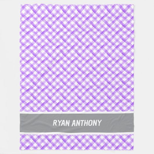Paarse Waterverf Gingham Plaid Geruite naam Fleece Deken (Voorkant)