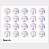 Paarse Waterverf Glam Gepersonaliseerde naam Monog Ronde Sticker (Vel)