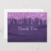 Paarse Waterverf Glitter Typografie Dank u wel Briefkaart (Voorkant / Achterkant)