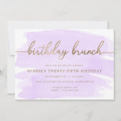 Paarse Waterverf Gold Birthday Brunch Uitnodiging (Voorkant)