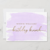Paarse Waterverf Gold Birthday Brunch Uitnodiging (Achterkant)