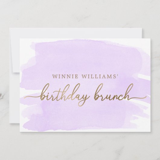 Paarse Waterverf Gold Birthday Brunch Uitnodiging (Achterkant)