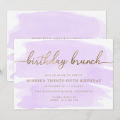 Paarse Waterverf Gold Birthday Brunch Uitnodiging (Voorkant / Achterkant)