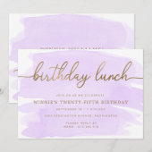 Paarse Waterverf Gold Birthday Lunch Kaart (Voorkant / Achterkant)