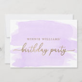 Paarse Waterverf Gold Birthday-uitnodiging Kaart (Achterkant)