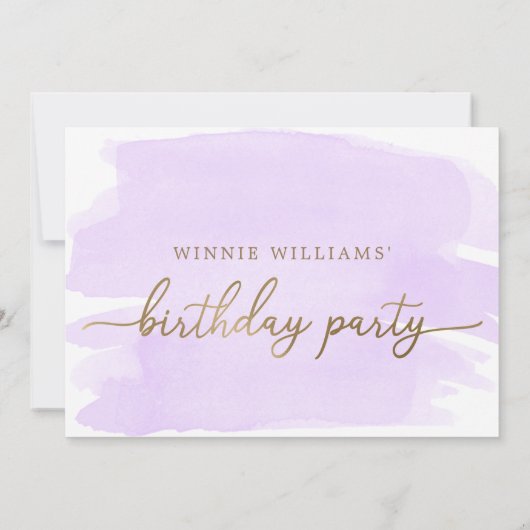 Paarse Waterverf Gold Birthday-uitnodiging Kaart (Achterkant)