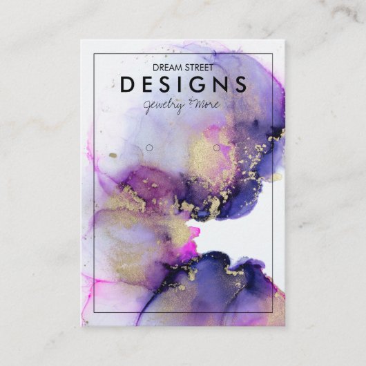 Paarse Waterverf Gold Earring Display Kaart Visitekaartje (Voorkant)