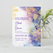 Paarse Waterverf & Gold Flower Sla de datumkaart o Kaart (Staand voorkant)