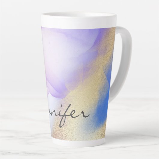Paarse Waterverf Gold Luxury Persoonlijke naam Latte Mok (Rechterhoek)