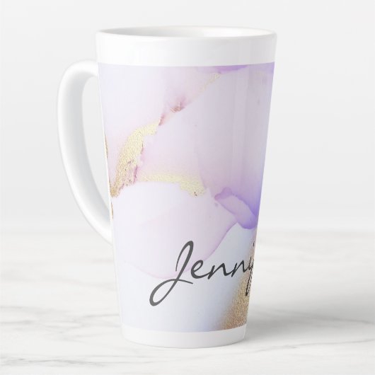 Paarse Waterverf Gold Luxury Persoonlijke naam Latte Mok (Linkerhoek)