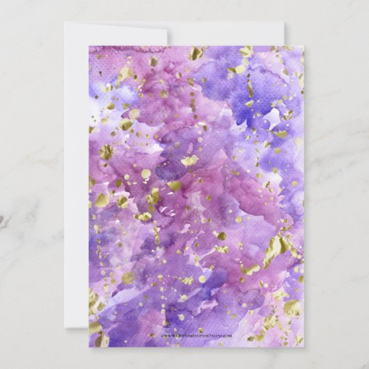 Paarse Waterverf Gold Splatter Graduter Party Kaart (Achterkant)