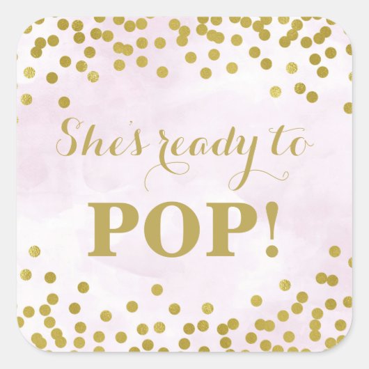 Paarse Waterverf Gouden Confetti Ze is klaar om te Vierkante Sticker (Voorkant)