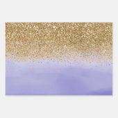 Paarse Waterverf Gouden Glam Glitter Inpakpapier Vel (Voorkant)