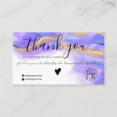 Paarse waterverf gouden glitter orde dank u visitekaartje (Voorkant)