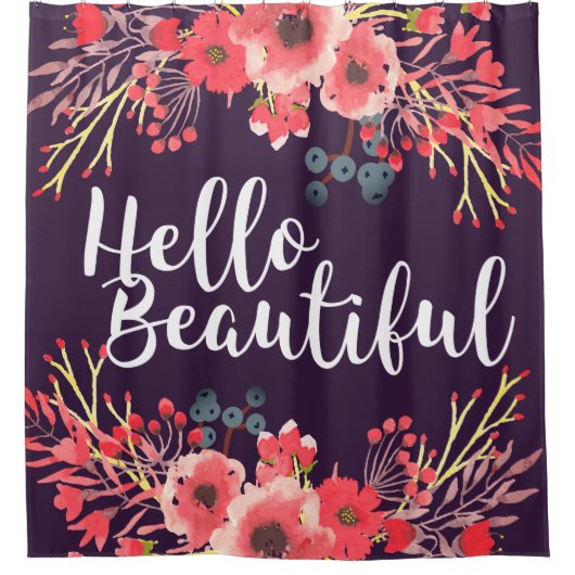 Paarse Waterverf Hallo bloemen Douchegordijn (Voorkant)
