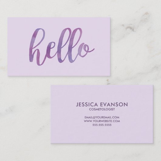 Paarse Waterverf Hallo Typografie Visitekaartje (Voorkant / Achterkant)