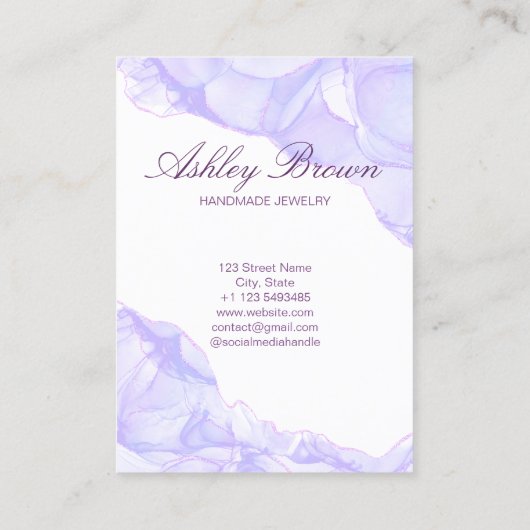 Paarse Waterverf Handgemaakte Sieraden Oorbel Disp Visitekaartje (Achterkant)