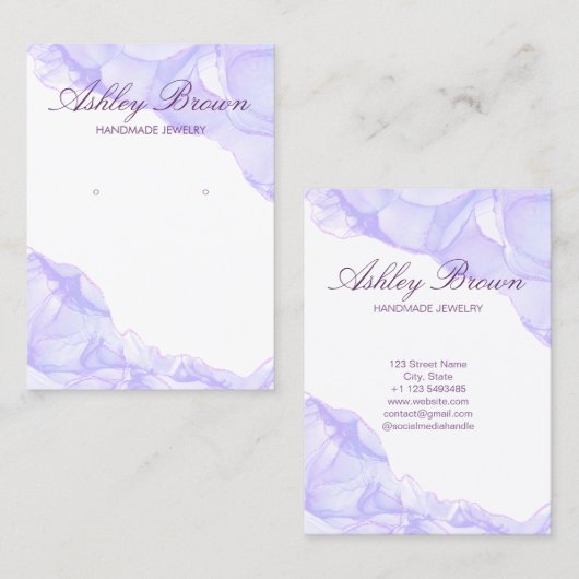 Paarse Waterverf Handgemaakte Sieraden Oorbel Disp Visitekaartje (Voorkant / Achterkant)