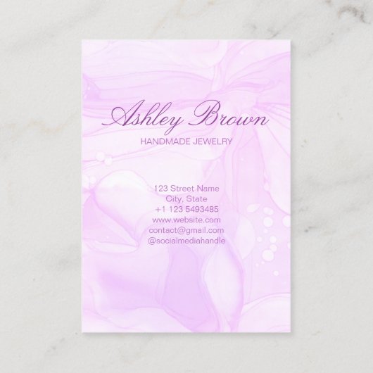 Paarse Waterverf Handgemaakte Sieraden Oorbel Disp Visitekaartje (Achterkant)