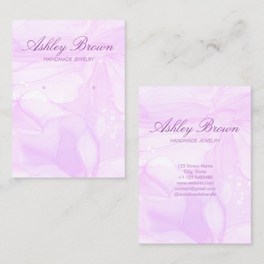 Paarse Waterverf Handgemaakte Sieraden Oorbel Disp Visitekaartje (Voorkant / Achterkant)
