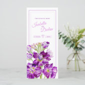 Paarse waterverf harige voorraad bloemen bruiloft  menu (Staand voorkant)