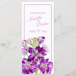 Paarse waterverf harige voorraad bloemen bruiloft menu