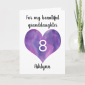 Paarse Waterverf Hart 8e Verjaardag Kaart (Voorkant)