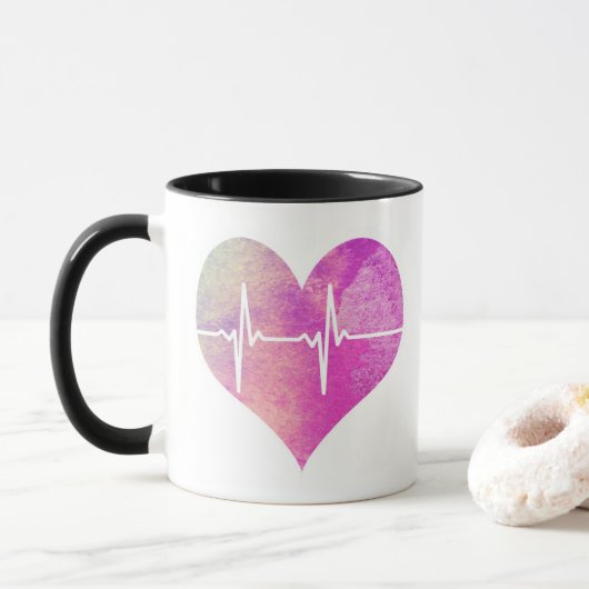 Paarse Waterverf Hart EKG Mok (Met donut)