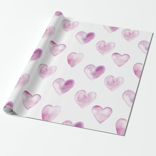 Paarse Waterverf Harten Valentijnsdag Cadeaupapier (Uitgerold)