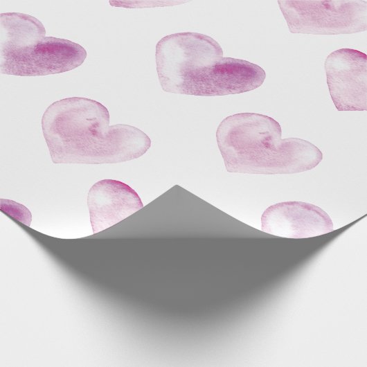 Paarse Waterverf Harten Valentijnsdag Cadeaupapier (Hoek)