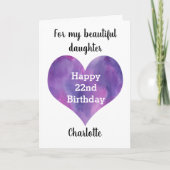 Paarse Waterverf Hartslag 22e jaarkaart Kaart (Voorkant)