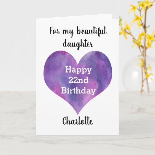 Paarse Waterverf Hartslag 22e jaarkaart Kaart (Gele Bloem)