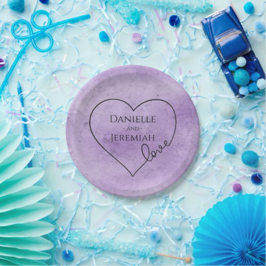 Paarse Waterverf Heart Love Wedding Vrijgezellenfe Papieren Bordje (Feest)