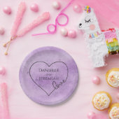 Paarse Waterverf Heart Love Wedding Vrijgezellenfe Papieren Bordje (Feest)