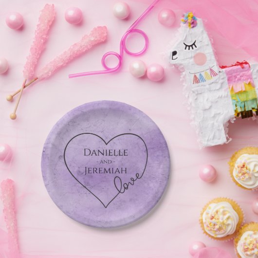 Paarse Waterverf Heart Love Wedding Vrijgezellenfe Papieren Bordje (Feest)