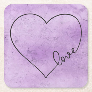 Paarse Waterverf Heart Wedding Grunge Vintage Kartonnen Onderzetters