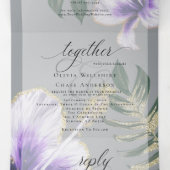 Paarse Waterverf Hibiscus Floral Wedding Drieluik Uitnodiging (Binnenkant midden)