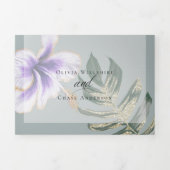 Paarse Waterverf Hibiscus Floral Wedding Tri-Fold Drieluik Uitnodiging (Cover)