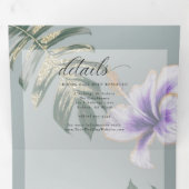 Paarse Waterverf Hibiscus Floral Wedding Tri-Fold Drieluik Uitnodiging (Binnenzijde eerst)