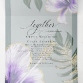 Paarse Waterverf Hibiscus Floral Wedding Tri-Fold Drieluik Uitnodiging (Binnenkant midden)