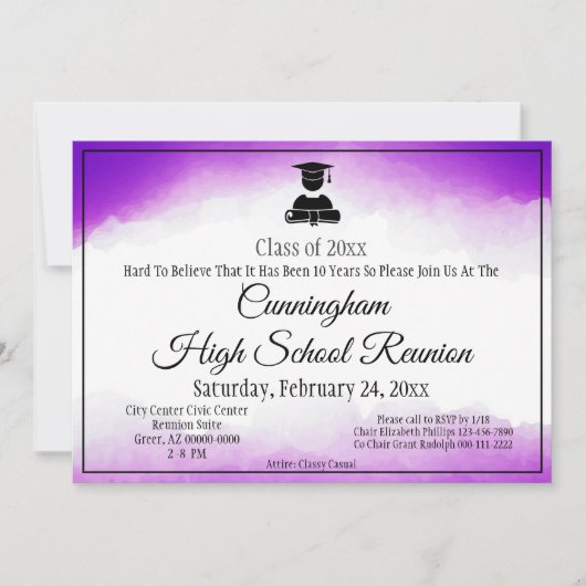 Paarse Waterverf High School Class Reunion Kaart (Voorkant)