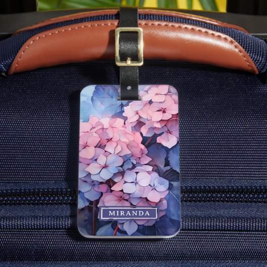  Paarse Waterverf Hydrangea Naam Sjabloon Bagagelabel (Voorkant Insitu 2)