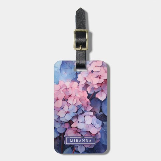  Paarse Waterverf Hydrangea Naam Sjabloon Bagagelabel (Voorkant verticaal)