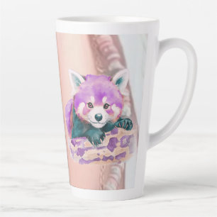 Paarse Waterverf Illustratie van een Rode Panda in Latte Mok